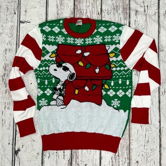 Snoopy Peanuts Charlie Brown Christmas Ugly Crewneck Sweater Xmas - Picture 1 of 6
